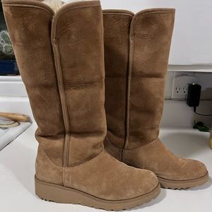 Tall tan Ugg boos with cushioned wedge heel